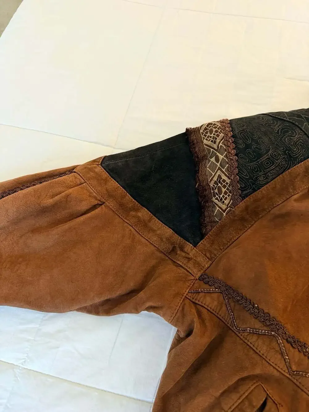 Vintage Winlit Genuine Leather Suede Southwestern Bomber Jacket Brown - Picture 7 of 14
